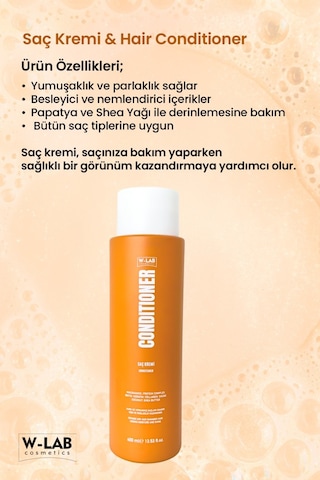 W-Lab Cosmetics Yumuşatıcı Nemlendirici Ve Besleyici Saç Kremi 400 Ml