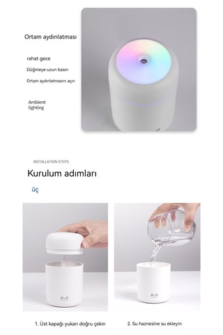 Renkli Hava Nemlendirici Masaüstü Temizleyici- Beyazı