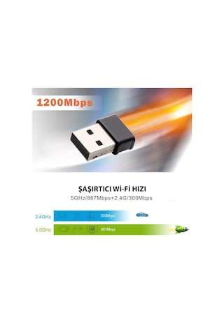 Dailytech Wi-Fi Adaptör Kablosuz Çift Antenli 1200Mbps USB 3.0 5G