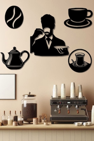 Ahşap Tablo Dekoratif Duvar Süsü Kahve Ve Çay Temalı Kafe Ve Çay Ocakları İçin Siyah Renk