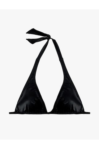 Koton Saten Yüzeyli Parlak Üçgen Bikini Üstü Siyah 6sak10149mm