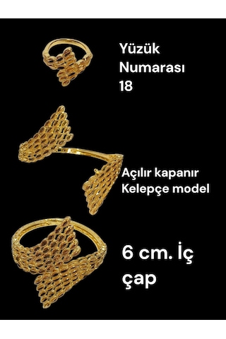 Altın Kaplama Mekik Desenli Kelepçe Bilezik Ve Yüzük Seti - Ağır İşçilikli İkili Kadın Takım Gold
