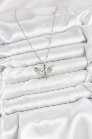 316l Çelik Zincir Gümüş Renk Melek Model Kadın Kolye - Prt3500eb09345-95267 Gümüş