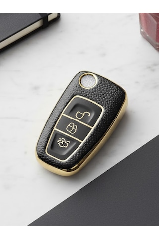 Ford Courier Focus Fiesta C-max Mondeo Custom Galaxy 3 Buton Nano Deri Anahtar Kılıfı Siyah-gold