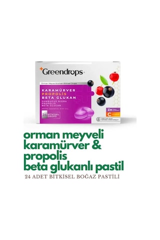 Greendrops Orman Meyvesi Karamürver Propolis Beta Glukan Boğaz Pastili 4 x 24'lü