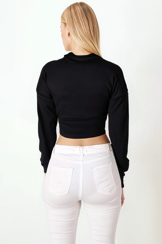 Armonika Kadın Siyah Yakası Fermuarlı Crop Sweatshirt Arm-26k042009