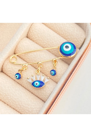 Bebek İğnesi Nazarlık Göz Yaka İğnesi Gold