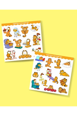 Garfield 2 Li Sticker Set Parlak Kağıt-animasyon Çıkartmaları Garfield Kedi Etiket Yapıştırmaları Minithingsart