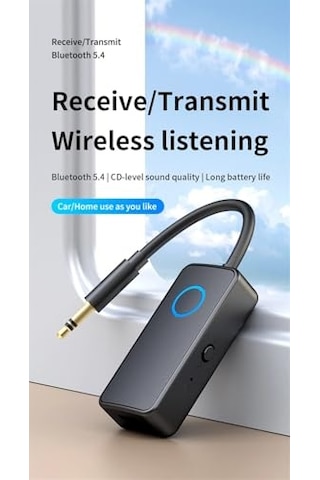 Coverzone Bluetooth 5.4 Ses Alıcı & Verici 2'si 1 Arada Aux Adaptör, 3.5mm Jak, Usb-c Şarj, 15m Kablosuz Menzil,