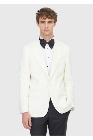 Ramsey Ekru Düz Thin&taller Slim Fit Kruvaze Yaka Dokuma Smokin Takım Elbise