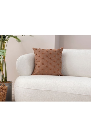 Swita Home Dekoratif Puantiye Keten Kumaşlı Kırlent Kılıfı 43x43 Kahverengi