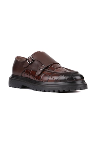 Shoetyle - Kahverengi Croco Deri Tokalı Erkek Klasik Ayakkabı 250-1616-762-kahverengi Kahverengi