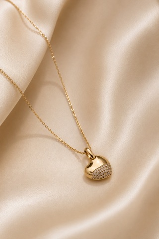 Balenbi Jewelry Taşlı Kalp Uçlu Kararmaz Çelik Kadın Kolye 14k Gold 1163 Altın