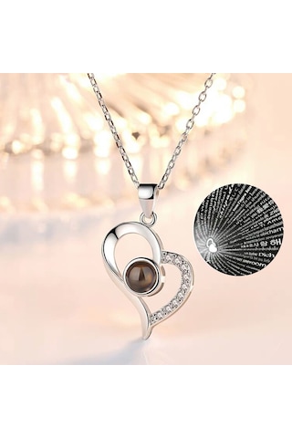 Chavin 100 Dilde Seni Seviyorum Projeksiyon Kalp Kolye Ed06By Altın