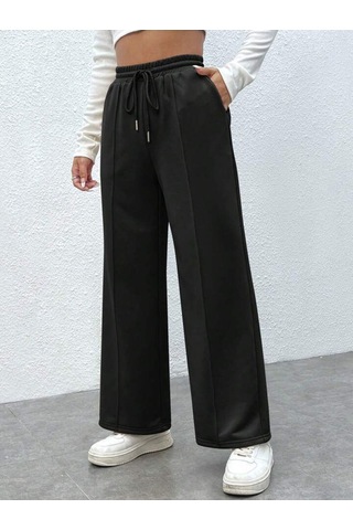 Kallima Siyah Çimalı Yüksek Bel Bol Paça Mevsimlik Eşofman Altı Siyah