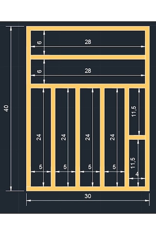 30x40 Cm Ahşap Kaşıklık Çekmece İçi Yemek Takımı Ve Servis Gereçleri Düzenleyici Organizer
