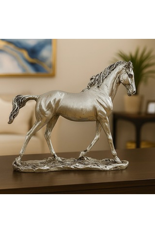 Gümüş Sarı At Dekoratif Heykel Biblo 24x24