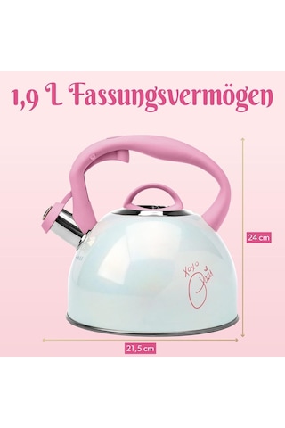 Paslanmaz Çelik Çaydanlık , 2 L, Cool-touch Saplı, Düdüklü, Pembe Kırmızı