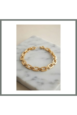 Mmb-trade Pirinç Gold Renk Kare Zincirli Kadın Bileklik Mmbz