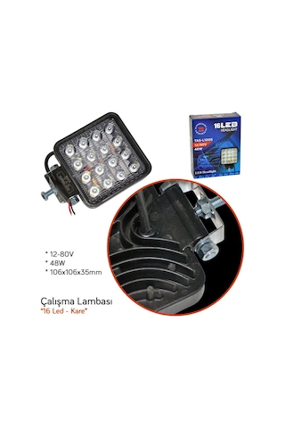 TAS 12-80V Çalışma Lambası Kare 16 Led 48W 106x106x35mm L1005