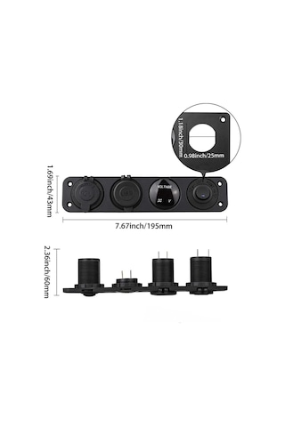 Shuıvan Kombine Şarj Paneli Voltmetre - İkili Usb - 12v Çakmak Söketi - On Off Anahtar-1950