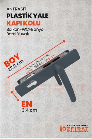 Pvc Pimapen Plastik Yale Kapı Kolu Seti Balkon, Tuvalet Wc , Banyo İçin Barel Yuvalı Antrasit 1 Ad