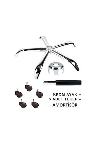 Depolife Kromaj Yönetici Ofis Çalışma Koltuğu İçin Kromaj Yıldız Ayak Teke