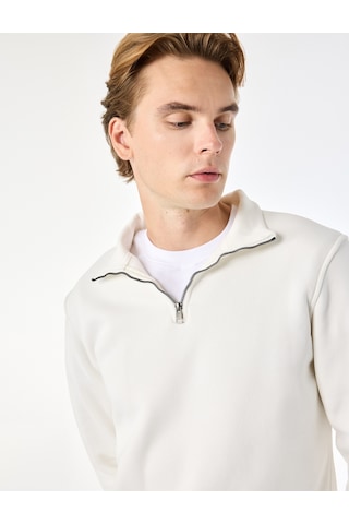 Koton Şardonlu Regular Fit Uzun Kollu Fermuarlı Yaka Sweatshirt Beyaz 7wam70003mk