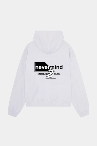 Nevermind Streetwear Oversize Hoodie Siyah Baskılı Kapüşonlu Sweatshirt Beyaz
