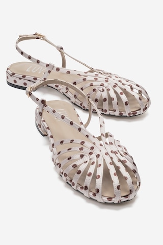 Luvi Shoes Lıss Bej Kahverengi Puantiyeli Kadın Sandalet