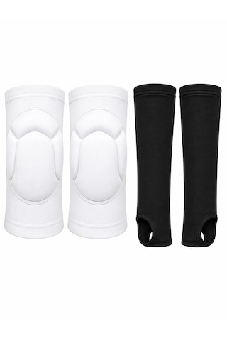4 Parça Voleybol Dizlik Koruma Seti 2 Adet Voleybol Dizliği 2 Adet Voleybol Elliği Darbe Emici Nefes Alabilir Koruyucu Beyaz - Siyah