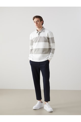 Lcw Vision Bej Polo Yaka Uzun Kollu Çizgili Erkek Sweatshirt