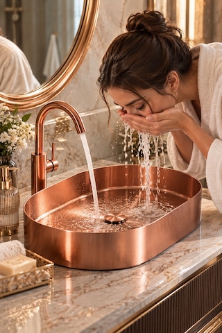 Alfas Aura Oval 60 Cm Pvd Rose Gold Tezgah Üstü Çanak Lavabo 304 Paslanmaz Çelik 2.0mm