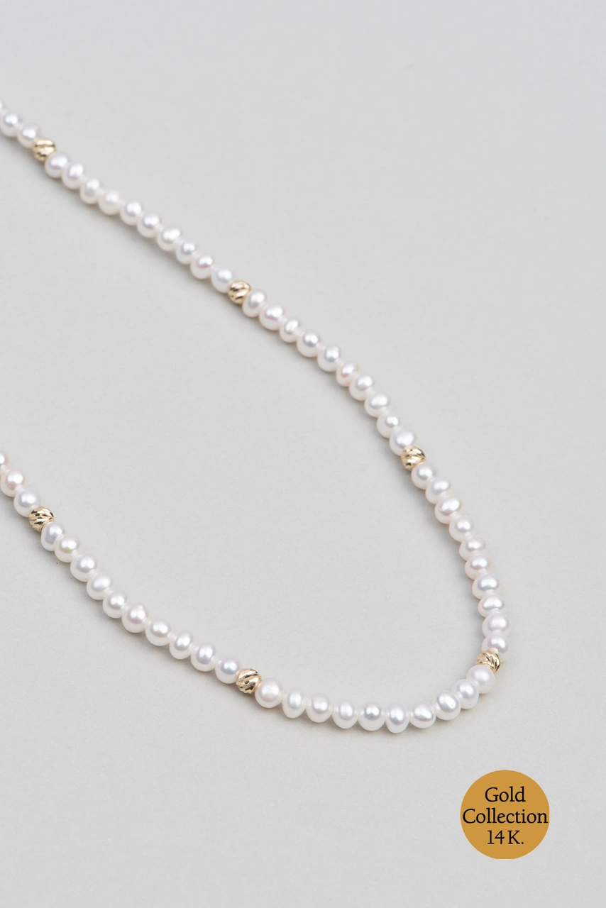 Doğal İnci 14 Ayar Altın Kolye Sarı - Beyaz