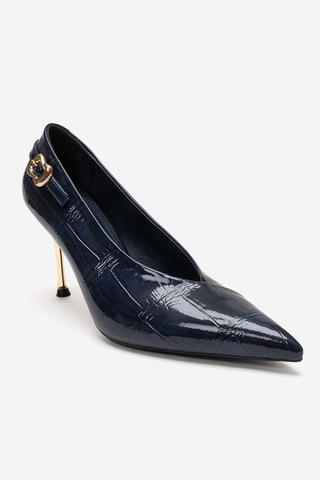 Luvishoes Polly Lacivert Rugan Baskılı Kadın Topuklu Ayakkabı