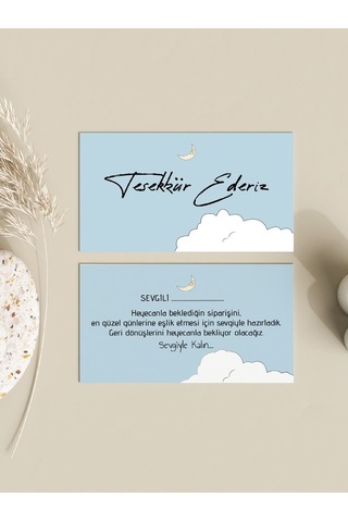 Çift Yön Teşekkür Kartı Thank You Cart Ay Bulut Tebrik Kartı100ad