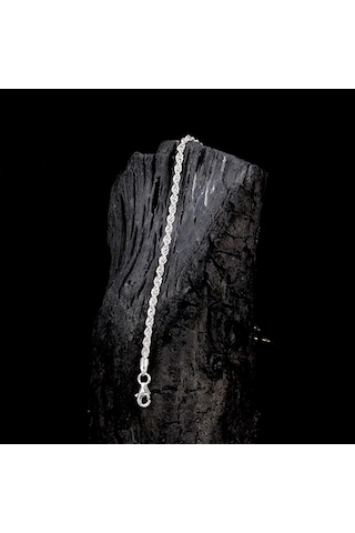 İpek Silver 925 Ayar Gümüş Halat Zincirli Erkek Bileklik Gümüş