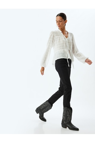 Koton Yüksek Bel Kot Pantolon Skinny Fit Düğmeli Pamuklu - Skinny Push Up Fit Jean Siyah 5wal40012mw Siyah