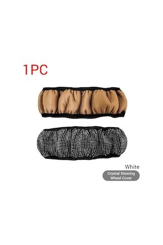 Beyaz Pu Deri Güzel Bling Bling Rhinestone İle Kristal Araba Direksiyon Kapağı