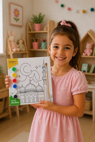 Hilal Ve Mavi Kubbeli Cami Şövalesiz Boya Seti 20x20