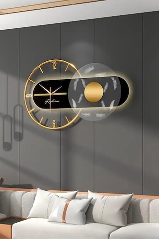 Metaquartz Aksesuar Renessa Exclusive Quartz Mekanizmalı Özel Seri Dekoratif Metal Ahşap Duvar Saati Goldsiyah 40 X Çok Renkli