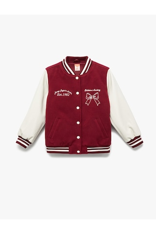 Koton Şardonlu İşleme Detaylı Uzun Kollu Bomber Kolej Ceket Bordo 6wmg20020aw Bordo
