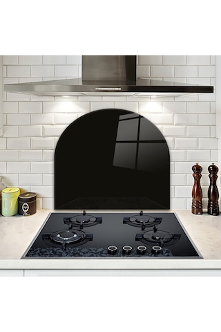 Decorita Cam Ocak Arkası Koruyucu | Oval Şekilli|Düz Renk - Siyah