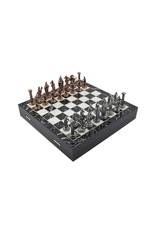 Gifthome Büyük Boy Metal İngiliz Satranç Tk. Antik Ve Mermer Dese