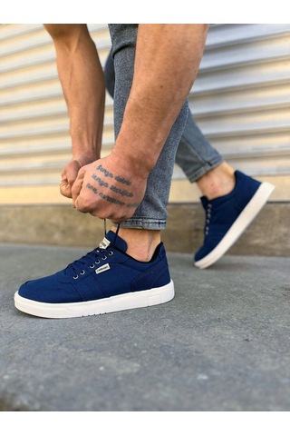 Mevese Camden Bağcıklı Keten Kumaş Erkek Günlük Sneaker Ayakkabı Lacivert