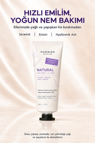 Purebien Skin Lab Natural El Kremi 3'lü Avantaj Paketi 3 X 50 Ml Seramid, Ectoin Ve Hyalüronik Asit İçeren Yoğun Nem Bakımı
