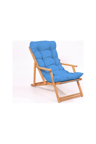 Meya Dekor Simona Grand Şezlong 2+1 Ahşap Bahçe Balkon Teras Katlanır Set - Mavi Minder Mavi