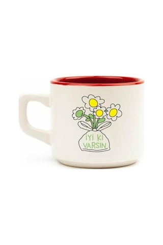 İyi Ki Varsın Papatya Buketi Beyaz Venüs Kupa - Hediyelik Kupa Fincan Mug Açık Ahşap