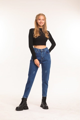 2006 Kadın Likrasız Mom Jeans Kot Denim Pantolon Kar Yıkama