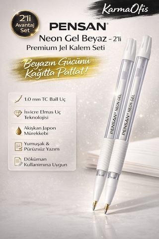 Neon Gel Beyaz Jel Kalem Seti 1.0 Mm 2 Adet Premium Akışkan Japon Mürekkepli Diğer